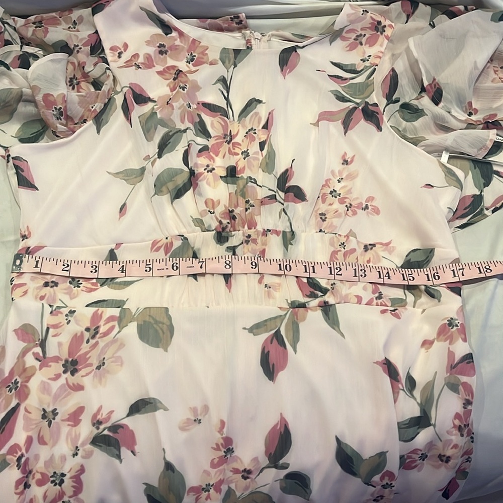 Calvin Klein Women’s Pink Floral Caplet Flutter Sleeves Maxi Chiffon Dress Sz 12 - Picture 7 of 12